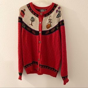 Fall Woolrich Sweater XL Leaves Pumpkin Squirrel